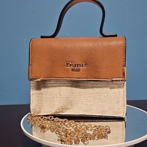 Dune London Tan and Woven Straw Mini Top Handle Crossbody Bag